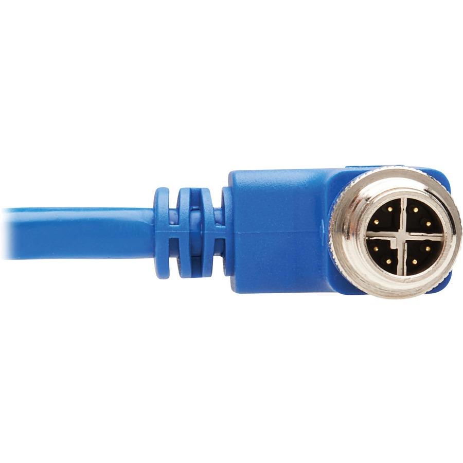 Eaton Tripp Lite Series M12 X-Code Cat6 1G UTP CMR-LP Ethernet Cable (Right-Angle M12 M/RJ45 M), IP68, PoE, Blue, 10 m (32.8 ft.), TAA