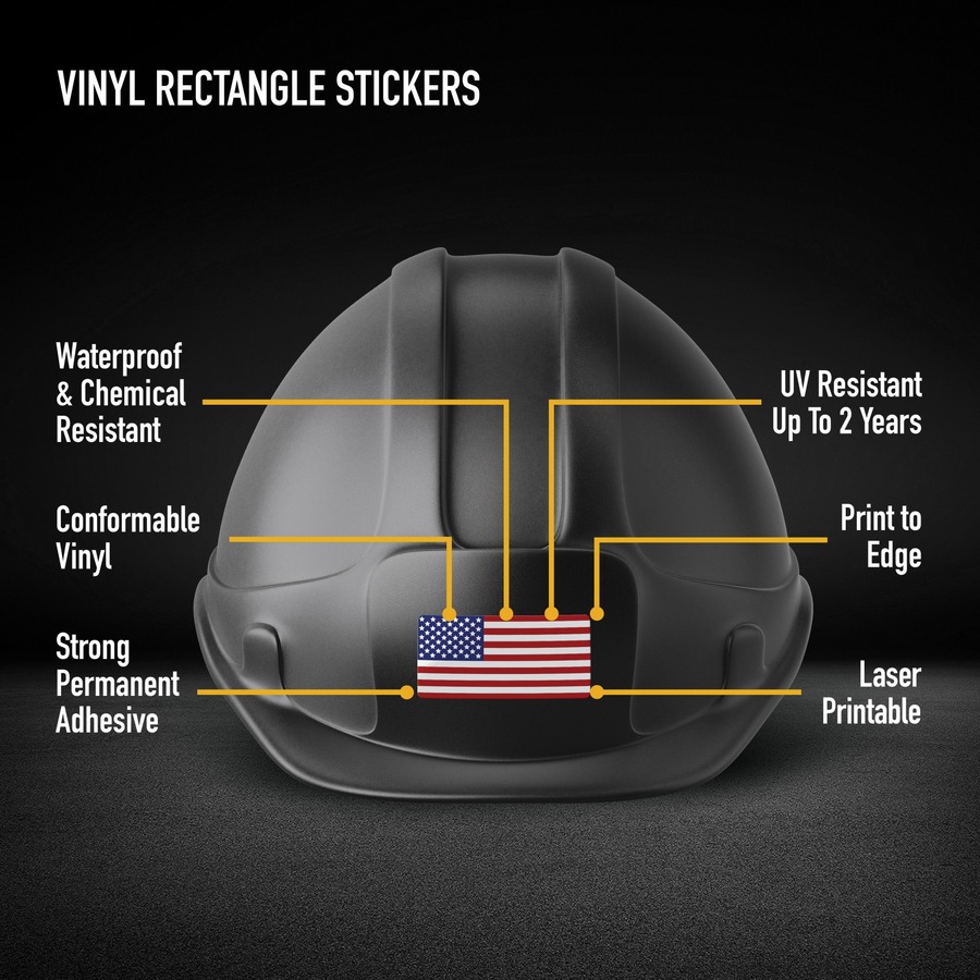 Avery® Printable Hard Hat/Helmet Vinyl Stickers - Rectangle Shape - Full-Bleed Design - Printable, Water Proof, Fade Resistant, UV Coated, Permanent Adhesive, Water Resistant, Durable, Chemical Resistant, Abrasion Resistant - 1" Height x 2" Width - Wh