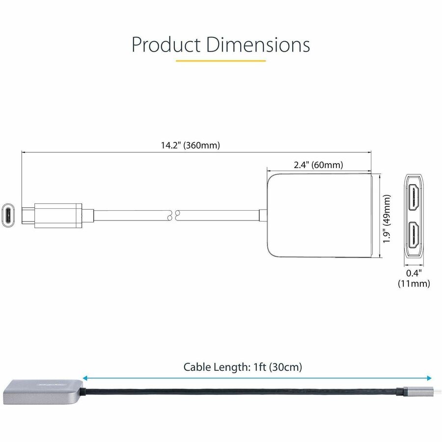 StarTech USB-C to Dual HDMI Adapter, USB Type-C Multi-Monitor MST Hub, Dual 4K 60Hz HDMI Laptop Display Extender / Splitter, Windows