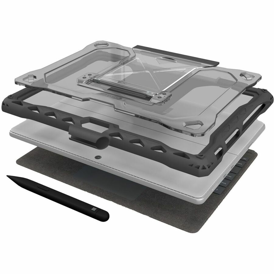 Gray rugged SHIELD EXTREME X2 case for Microsoft Surface Pro 8 with integrated screen protection and kickstand — alternate view 5