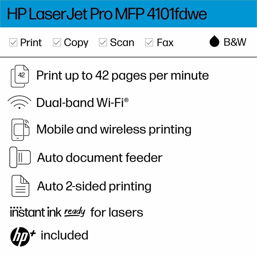 HP LaserJet Pro 4101fdwe Wireless Laser Multifunction Printer - Monochrome