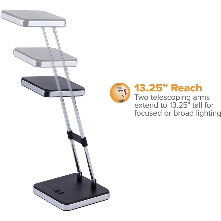 Bostitch Folding Desk Lamp, Square Top, Black - 2.50 W LED Bulb - Matte - Foldable, Adjustable Head, Flicker-free, Glare-free Light, Eco-friendly - 220 lm Lumens - Table Top, Desk Mountable - Black - for Reading, Studying, Desk