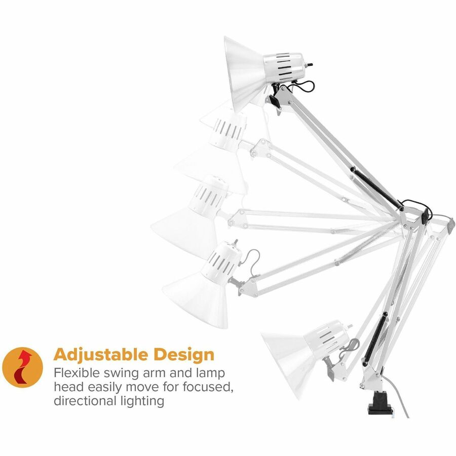 Bostitch Swing Arm Desk Lamp with Clamp, White - 9 W LED Bulb - Swivel Arm, Flicker-free, Glare-free Light, Durable, Eco-friendly - 700 lm Lumens - Metal - Desk Mountable, Table Top - White - for Desk, Table, Home, Office, Studying, Crafting, Classroom, D