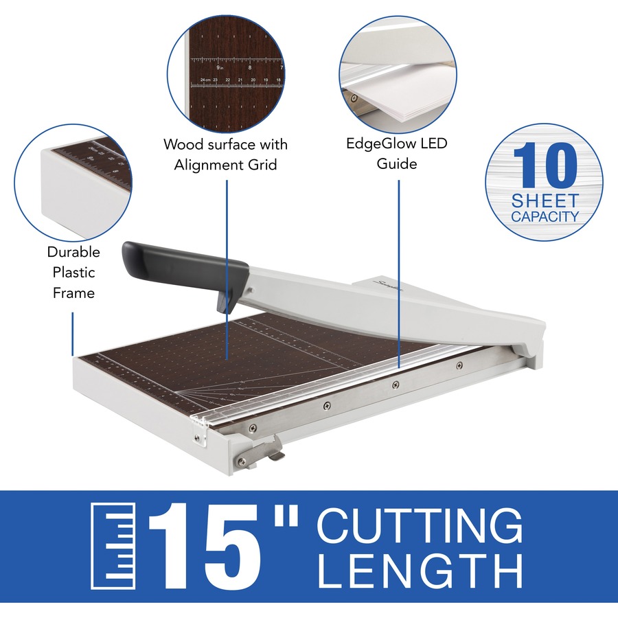 Swingline ClassicCut Guillotine Wood Trimmer - 10 Sheet Cutting Capacity - 15" Cutting Length - Safety Latch - Solid Wood - Gray - 1 Each