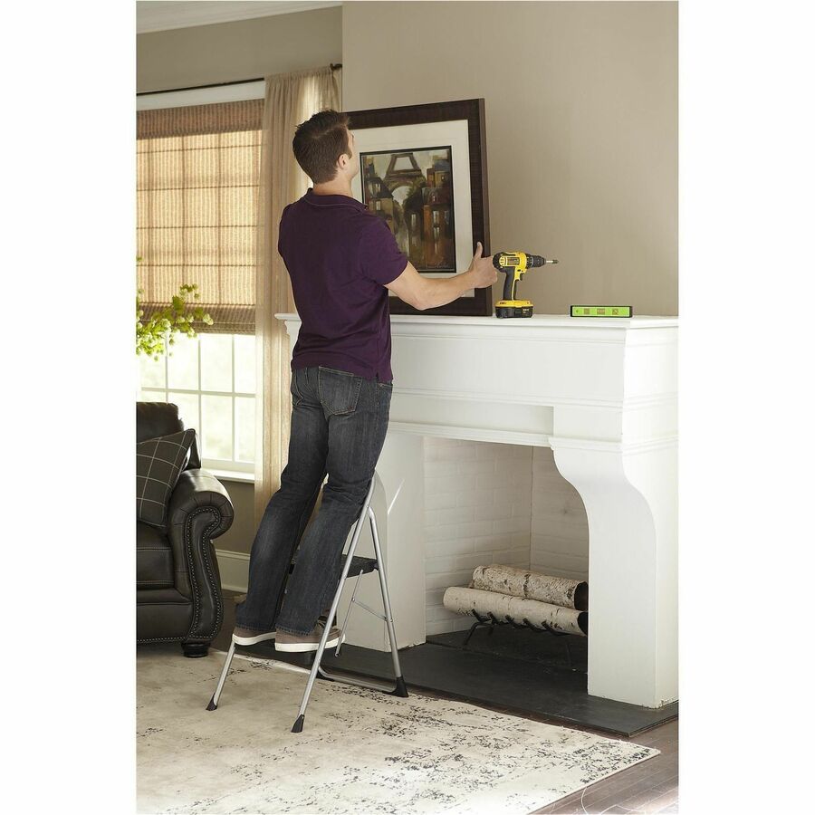 Cosco 2-Step Big Step Folding Step Stool - 2 Step - 200 lb Load Capacity - Type III - 17.7" Width x 22.8" Depth x 34.6" Height - Platinum, Black