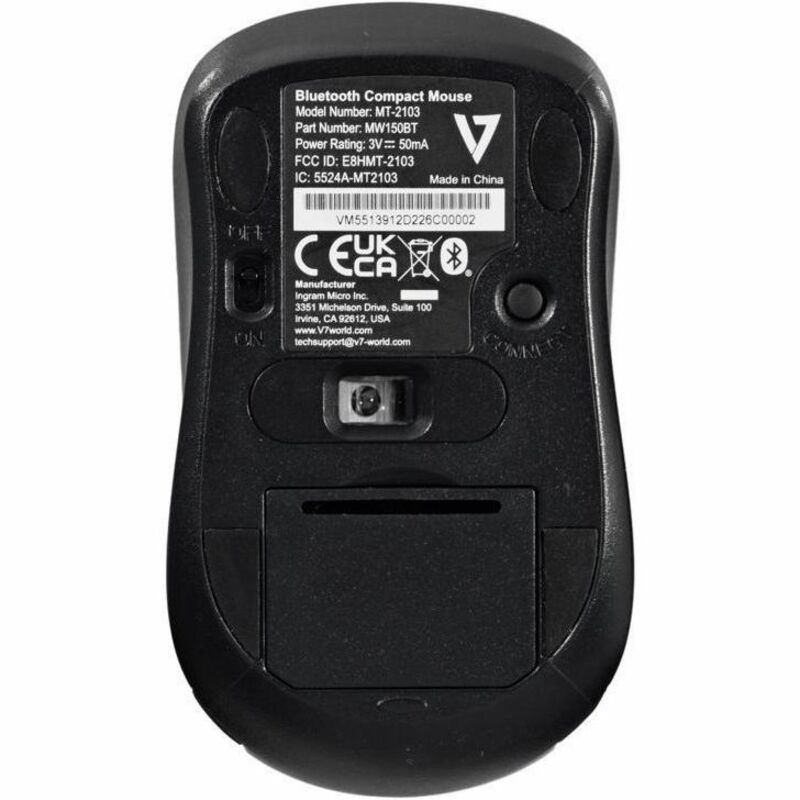 V7 Bluetooth 5.2 Compact Mouse - Black, Works with Chromebook Certified