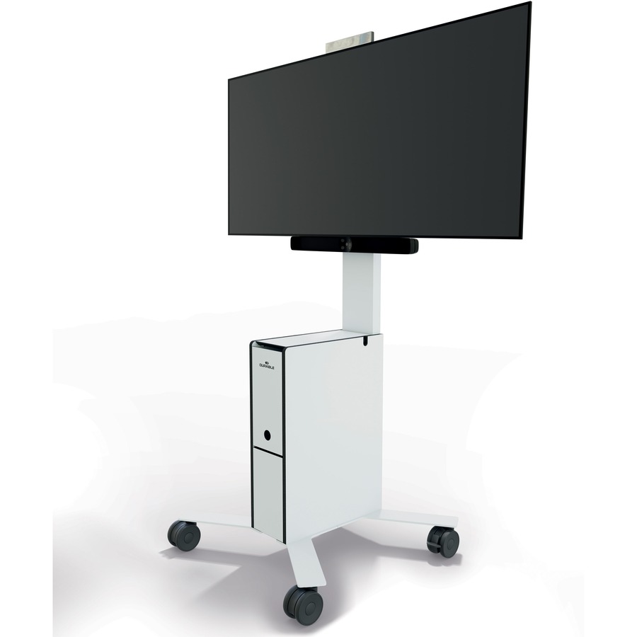 DURABLE COWORKSATION Mobile TV Cart - 3 Shelf - 39.68 lb Capacity - 4 Casters - High Density Fiberboard (HDF) - x 22.5" Width x 22.6" Depth x 50.9" Height - Aluminum Frame - White - 1 Each