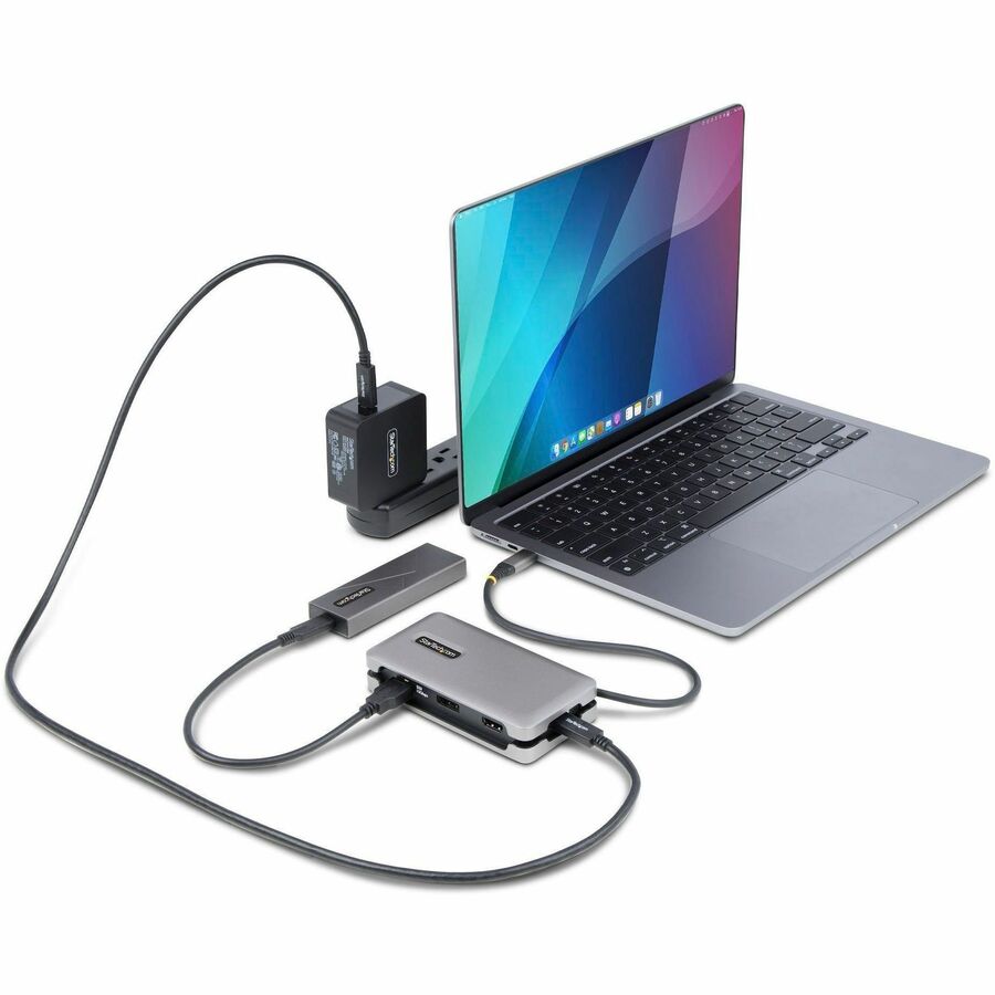StarTech USB-C Multiport Adapter, 4K 60Hz HDMI/DP, 3-Port USB Hub, 100W PD Pass-Through, GbE, Mini Docking Station, 1ft/30cm Cable