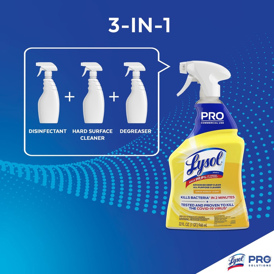 Lysol Advanced Deep Cleaner - 32 fl oz (1 quart) - Lemon Breeze Scent - 12 / Carton - Disinfectant - Clear