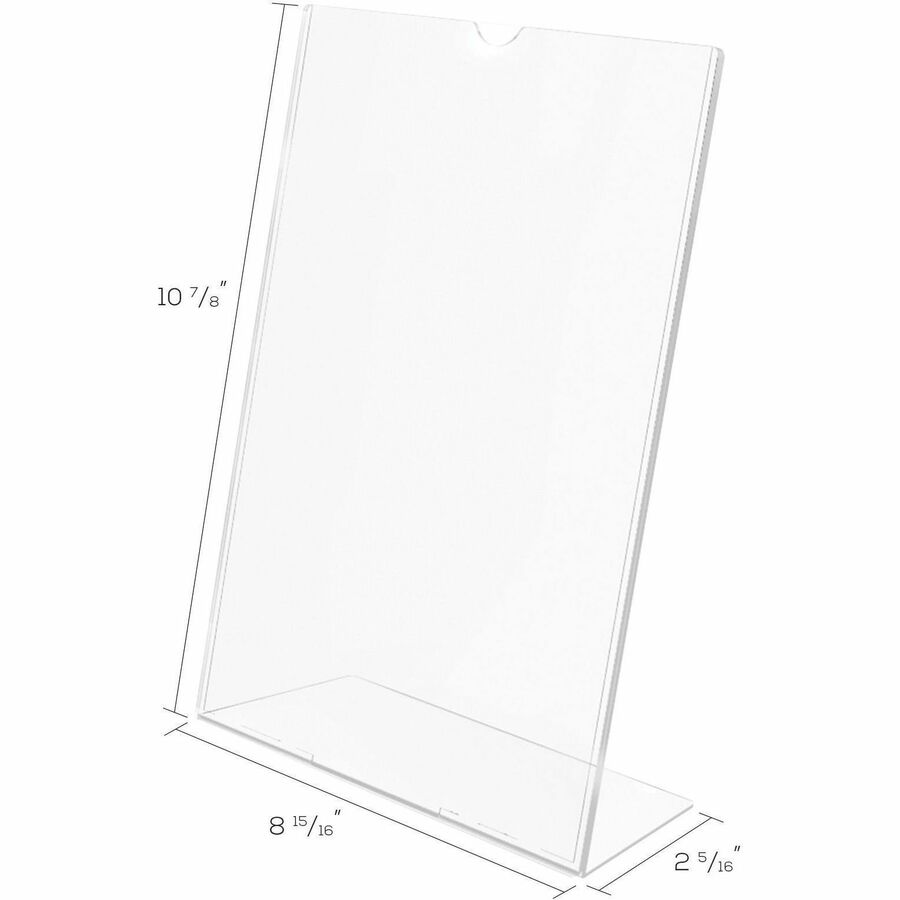 Deflecto Superior Image Slanted Sign Holders - 12 / Carton - 8.5" Width x 11" Height x 3.5" Depth - L-shaped Shape - Top Loading, Durable - Polystyrene - Clear