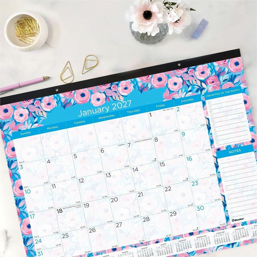 Picture of Blueline Abstract Floral Monthly Desk Pad
