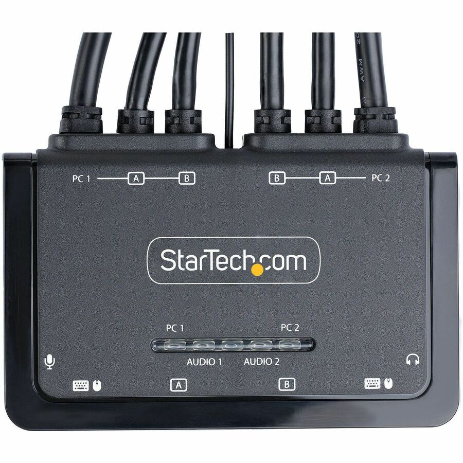 StarTech.com 2-Port Dual-Monitor HDMI Cable KVM Switch, 4K 60Hz, Compact KVM with 5ft/1.5m Integrated Host Cables, Bus Powered