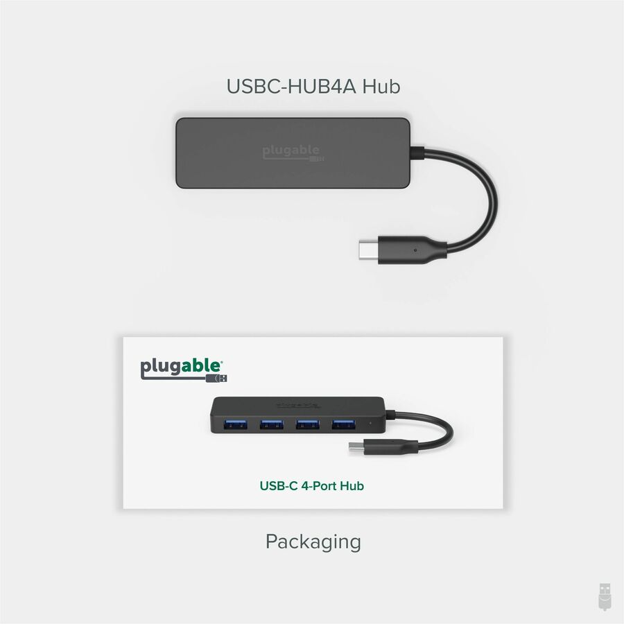 Plugable USB C to USB Adapter Hub, 4 Port USB 3.0 Hub, USB Splitter for Laptop