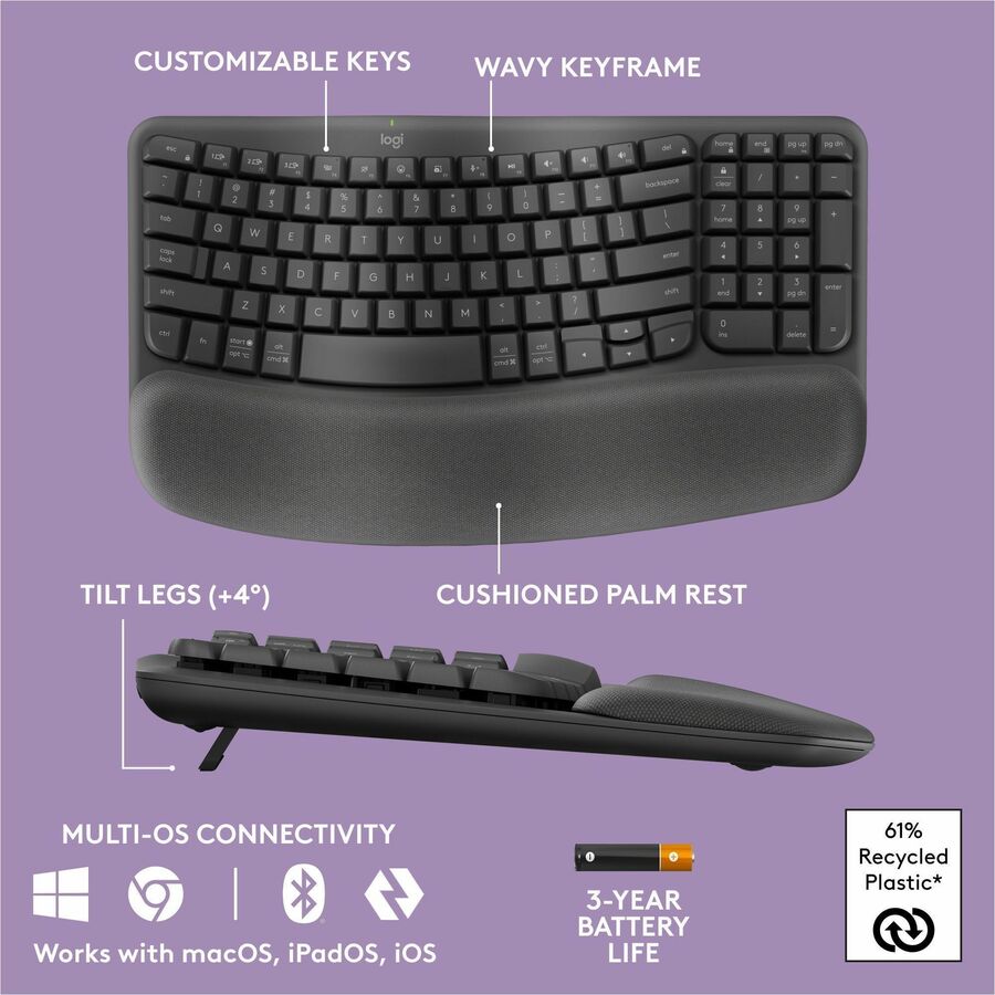 Clavier Wave Keys - Sans fil Connectivit&eacute; - USB Interface - Graphite Logitech