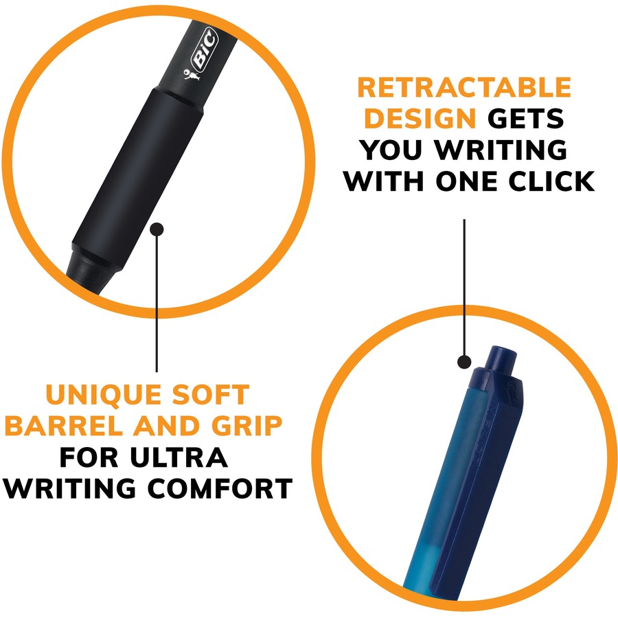 BIC SoftFeel Retractable Ball Pens - Medium Pen Point - Retractable - Black - Black Rubber Barrel - 12 / Dozen - Ballpoint Retractable Pens - BICSCSM11BK