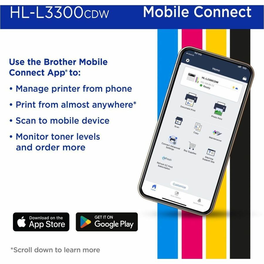 Brother HL-L3300CDW Wireless Digital Color Multi-Function Printer with Laser Quality Output, with Copy & Scan, Duplex and Mobile Printing - Copier/Printer/Scanner - 19 ppm Mono/19 ppm Color Print - 2400 x 600 dpi class - Hi-Speed USB 2.0