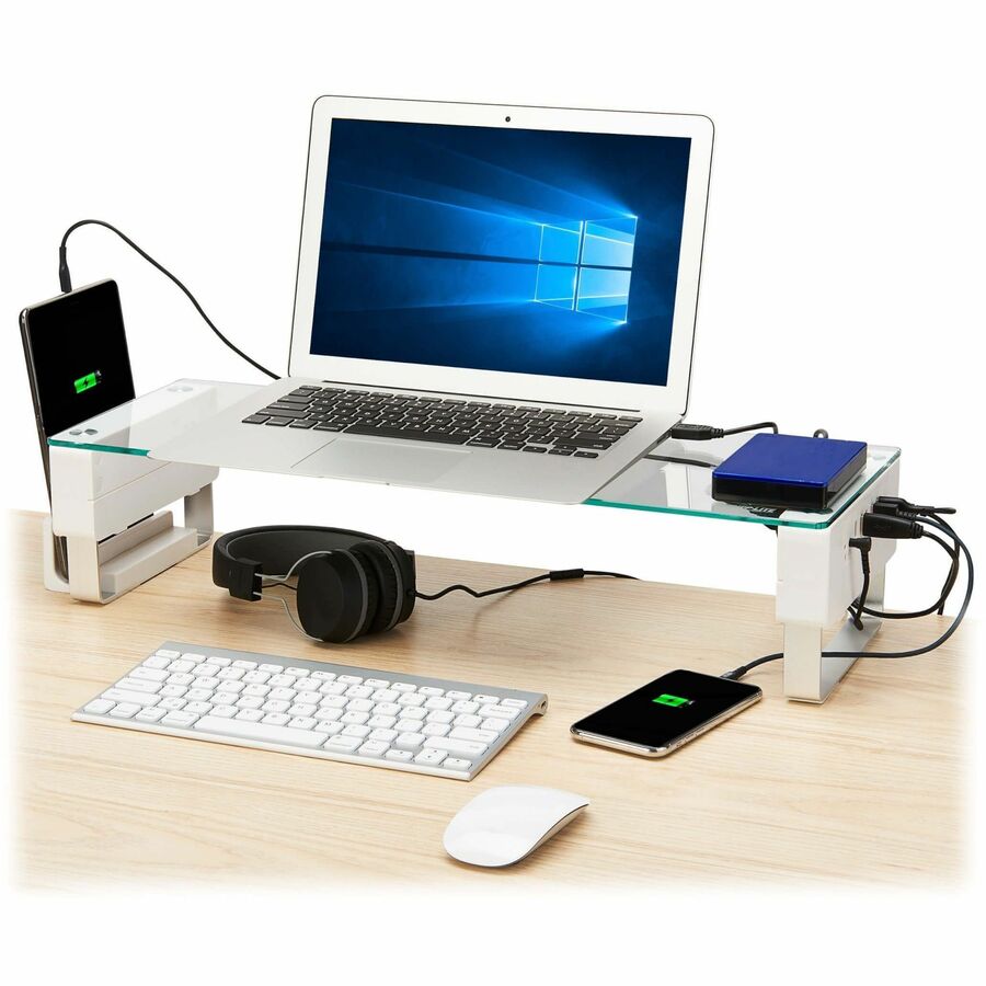 Tripp Lite by Eaton Monitor Riser for Desk - Height Adjustable, Glass Top, USB and Audio Ports