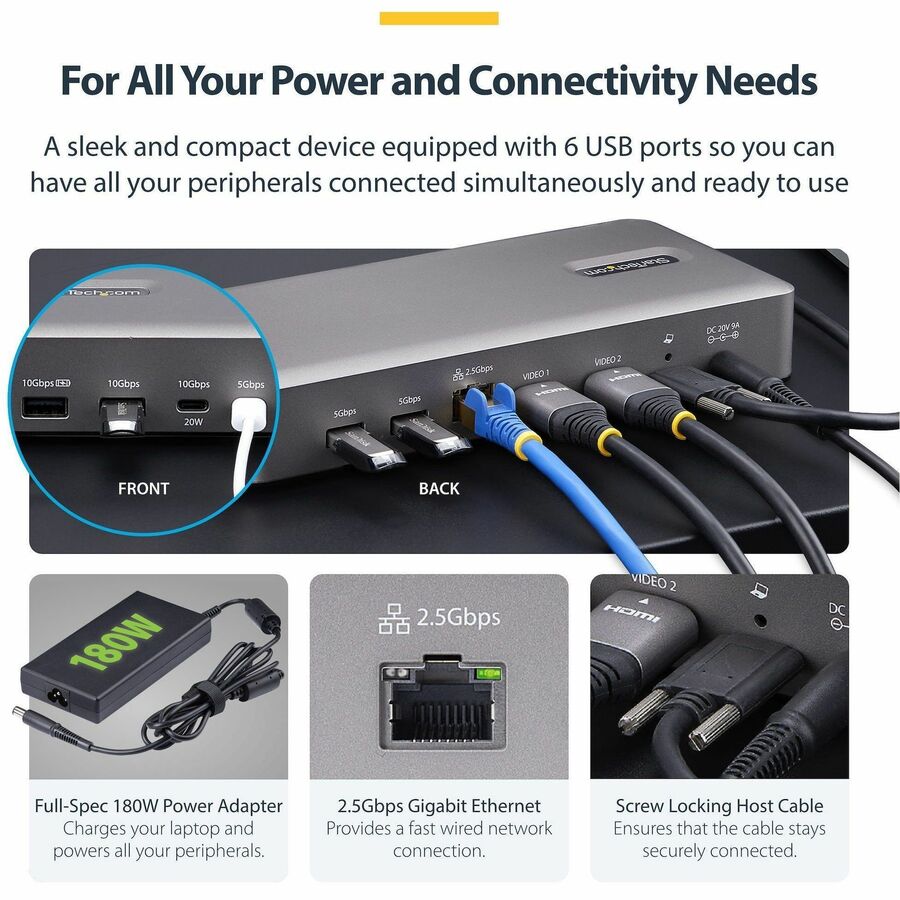 StarTech Dual-Monitor USB4 Docking Station, Dual 4K 120Hz or Single 8K 60Hz HDMI, 100W Laptop Charging, 2.5GbE, Driverless USB-C Dock