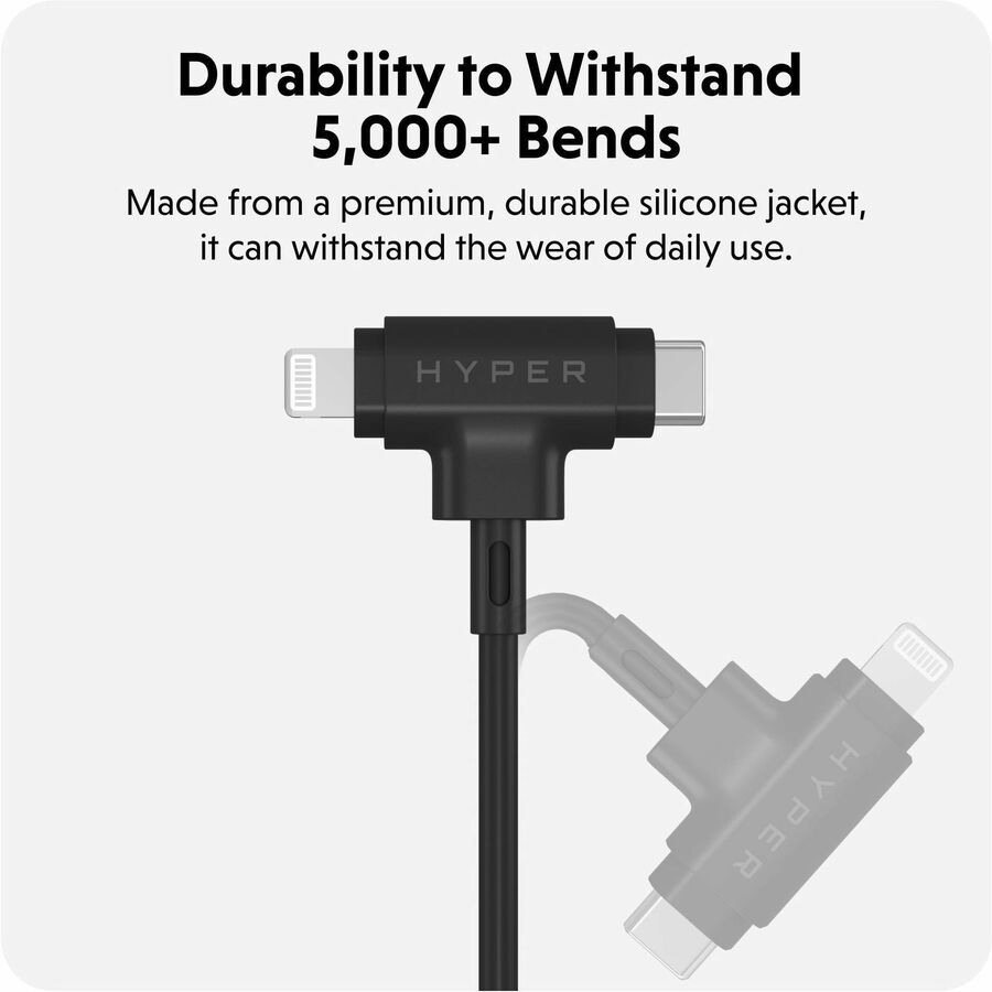 Hyper HyperJuice USB-C and Lightning Hybrid Silicone Cable (1.5m/5ft) - Black