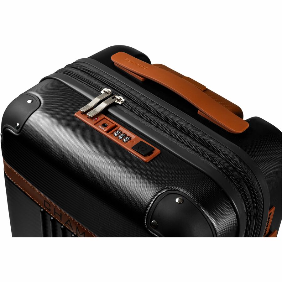 Black polycarbonate carry-on suitcase with spinner wheels for travel — alternate view 5