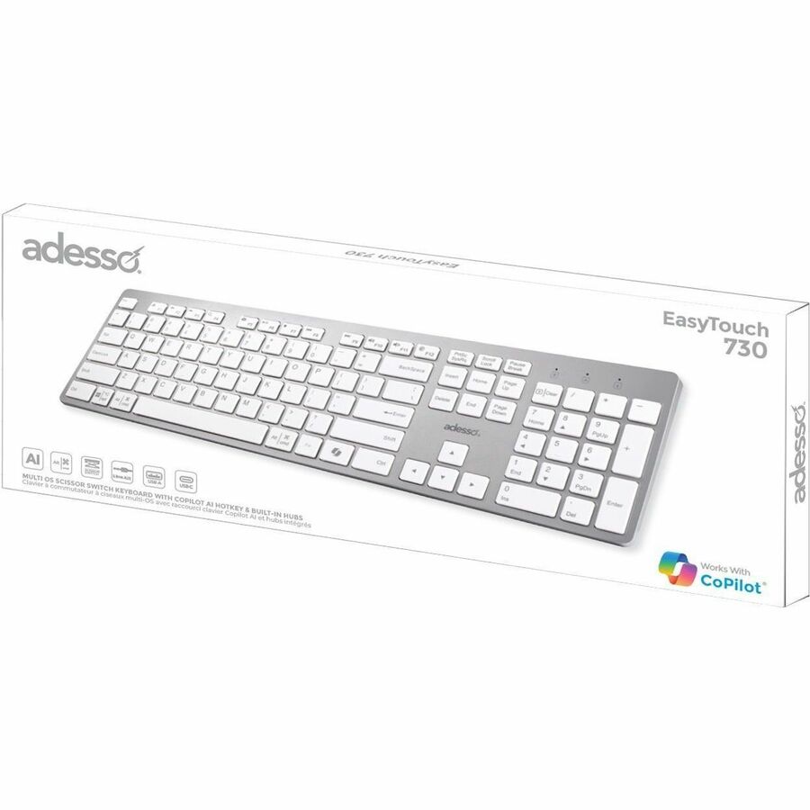 Clavier EasyTouch AKB-730UW - C&acirc;ble Connectivit&eacute; - USB Type C Interface - Fran&ccedil;ais (Canada) - Blanc Adesso