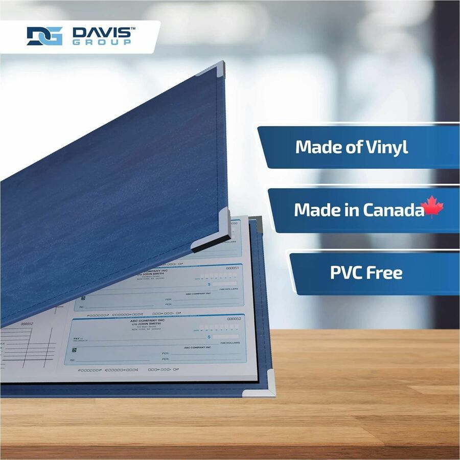 Davis Group Premium 3-Up Business Checkbook Binder - 200 Sheet Capacity - 7 Ring(s) - Pocket(s): Internal - Vinyl - Navy Blue - Pocket - 1 Each