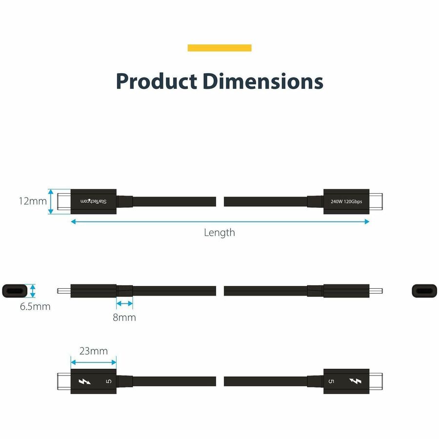 StarTech 3ft (1m) Thunderbolt 5 Cable, 80Gbps/120Gbps, 240W PD, 8K 60Hz, Certified Thunderbolt Cable, Compatible w/TB4/USB-C