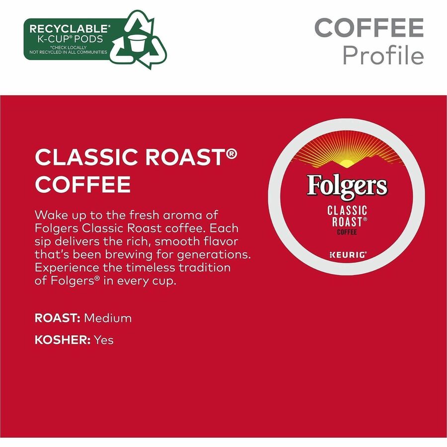 Folger K-Cup Classic Roast Coffee - Compatible with Keurig K-Cup Brewer - American - Medium - 24 K-Cup - K-Cup - Classic Roast - 4 / Carton
