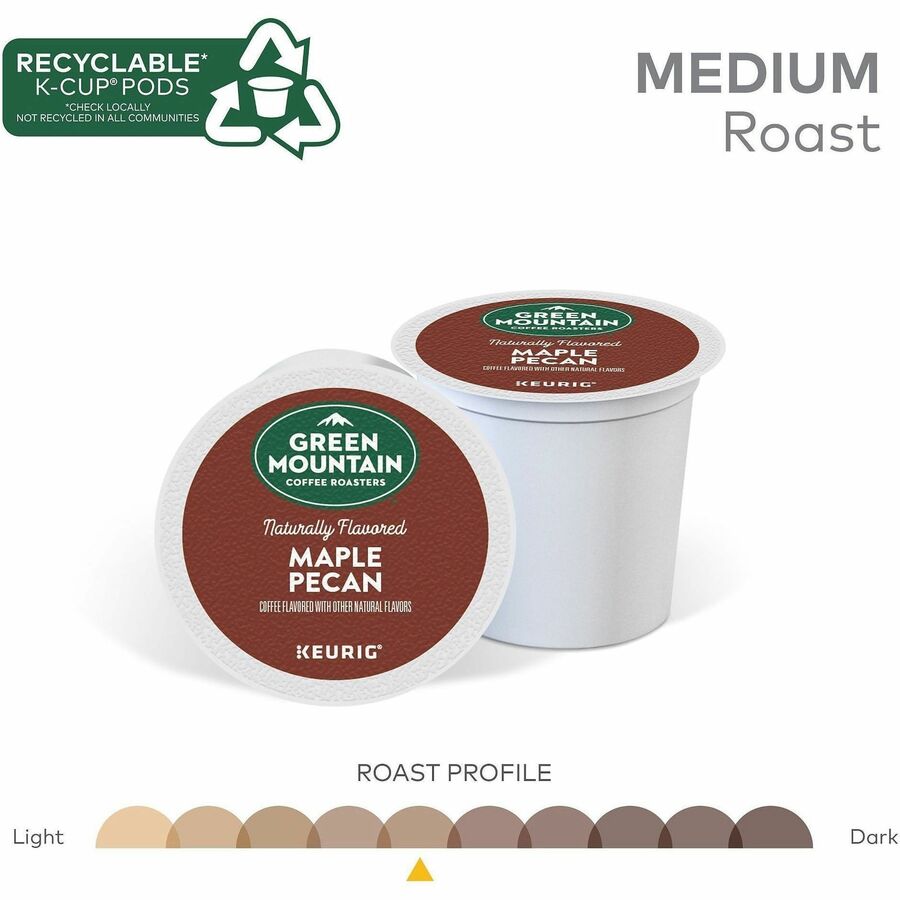 Green Mountain Coffee Roasters® K-Cup, Pod Maple Pecan Coffee - Compatible with Keurig K-Cup Brewer - Light - 24 K-Cup - K-Cup, Pod - Maple Pecan, Maple, Butter Pecan - Kosher - 4 / Carton