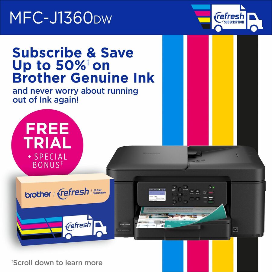Brother Work Smart MFC-J1360DW Wired & Wireless Inkjet Multifunction Printer - Color - Black
