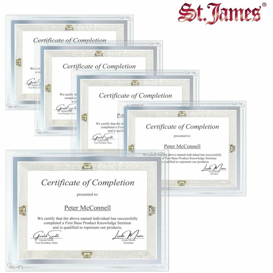 Cadres en verre St. James&reg; pour certificats, diplômes et documents 8,5" x 11" , bordure d&eacute;corative, estampage en feuille d'argent, paquet de 2