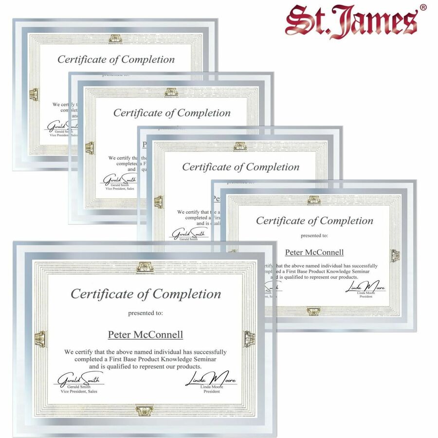 Cadres en verre St. James&reg; pour certificats, diplômes et documents 8,5" x 11" , bordure &eacute;pur&eacute;e, estampage en feuille d'argent, paquet de 2