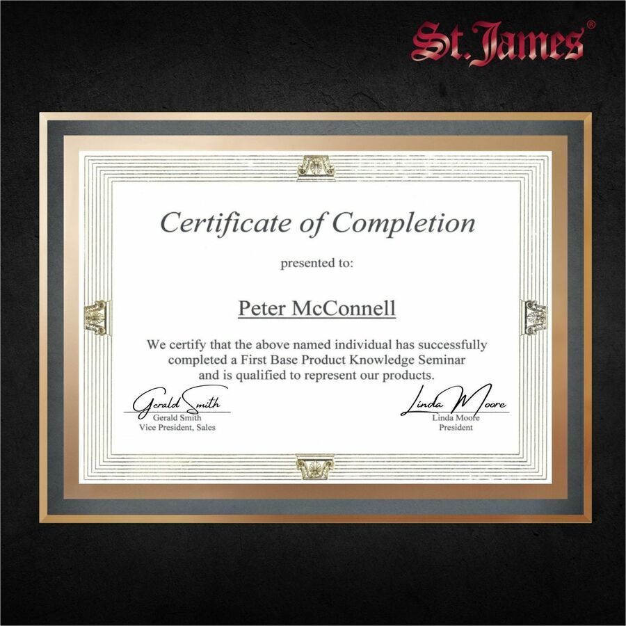 Cadres en verre St. James&reg; pour certificats, diplômes et documents 8,5" x 11" , bordure &eacute;pur&eacute;e, estampage en feuille d'or, paquet de 2
