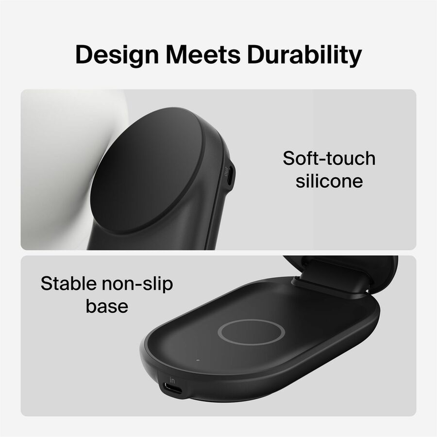 Belkin 25W 2-in-1 Wireless Foldable Magnetic Qi2 Charging Pad for Smartphones & Airpods - USB-C Port - Black