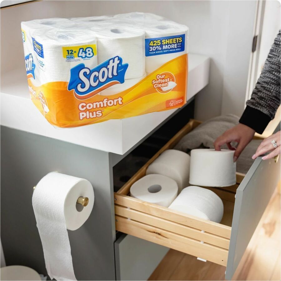 Scott ComfortPlus Toilet Paper - 1 Ply - 231 Sheets/Roll - White - Paper, Plush - 4 / Carton