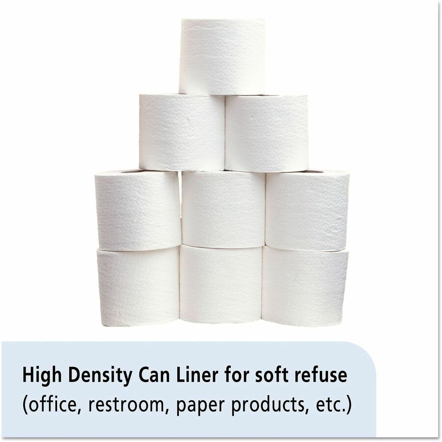 NSN5171347 - Trash bags are designed for use in soft refuse applications. Ideal for office, kitchen and bathroom applications. The high molecular weight of the high-density polyethylene resin produces an economical liner that is approximately 1/3 the weight of traditional can liners. The use of fewer raw materials returns less plastic to our environment. Trash bags also offer great load-bearing capabilities. 