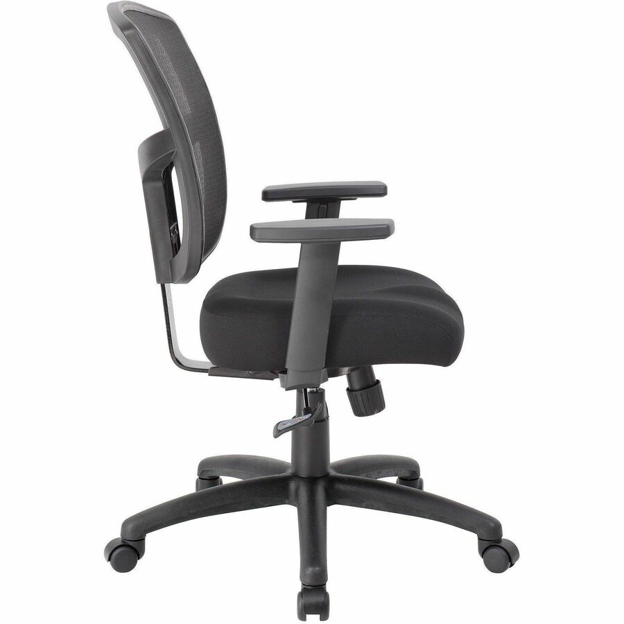 BOP6022 - This Mesh Task Chair comes with an open, breathable mesh fabric that will keep you cool and comfortable during extended periods of work. The contoured 4" high density foam seat cushion provides added comfort. The height adjustable arms provide comfortable and versatile arm rests that can suit your personal preferences. The synchro-tilt mechanism moves the back and seat in unison at a 2:1 ratio and locks in any position throughout the tilt range. The adjustable tilt tension control knob, located under the seat, allows you to customize the tension of the tilt.  The pneumatic adjustable gas lift allows for easy seat height adjustment to help you find the personalized sitting style that suits you and your work environment. The large 27'' black nylon base provides added stability to the chair. The hooded double wheel casters make it easy to move and shift directions. The weight capacity of this chair is 275 lb.