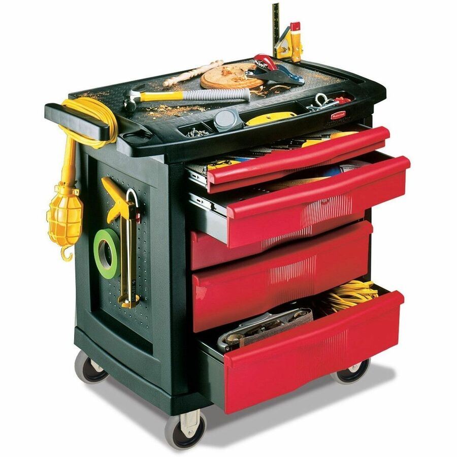 Rubbermaid Commercial 5 Drawer Mobile Work Center, Black - 5 Drawer - 250 lb Load Capacity - 4 Casters - 4" Caster Size - 32.63" Length x 19.90" Width x 33.50" Height - Black, Red - 1 Each
