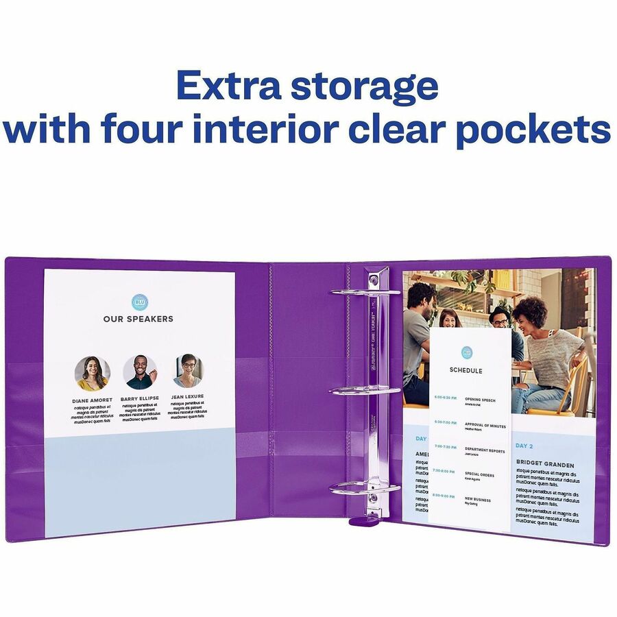 Avery® One Touch Heavy-Duty View Binder - 2" Binder Capacity - Letter - 8 1/2" x 11" Sheet Size - 540 Sheet Capacity - 2 4/5" Spine Width - 2" Ring - Fastener: D-Ring - Pocket: 4, Internal - Linen pattern - Purple - Recycled - Heavy Duty, One Touch Ri