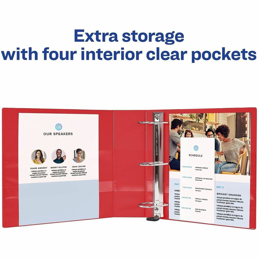 Avery® One Touch Heavy-Duty View Binder - 1" Binder Capacity - 275 Sheet Capacity - 1 2/5" Spine Width - 1" Ring - Fastener: D-Ring - Pocket: 4, Internal - Linen pattern - Red - Recycled - One Touch Ring, Heavy Duty, Long Lasting, Tear Resistant, Spli