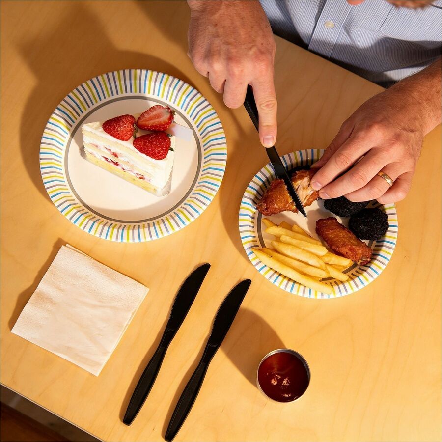 Genuine Joe Heavy-Weight Polypropylene Cutlery - Knife - Knife - Food, Cafeteria - Disposable - Polypropylene - Black - 1 Carton