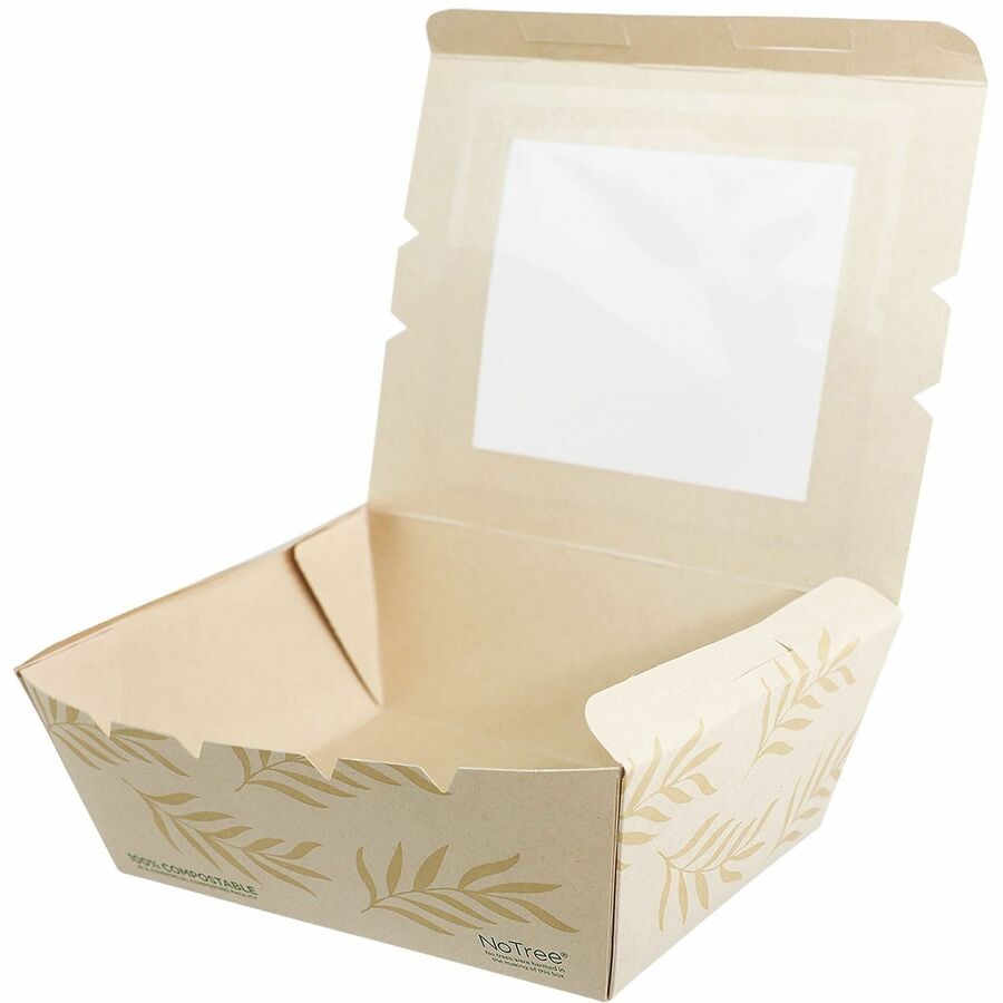 No Tree 46oz Paper Folded Takeout Containers - Food Storage, Commercial - Natural - Paper, Polylactic Acid (PLA) Body - 200 / Carton