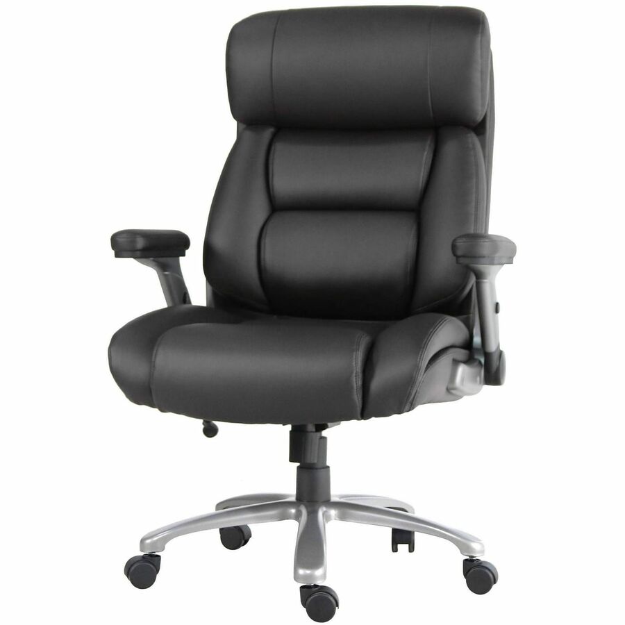 Lorell Big & Tall Flip Arm Chair - Mesh, Vinyl Back Material - Plastic Frame Material - Black - Armrest