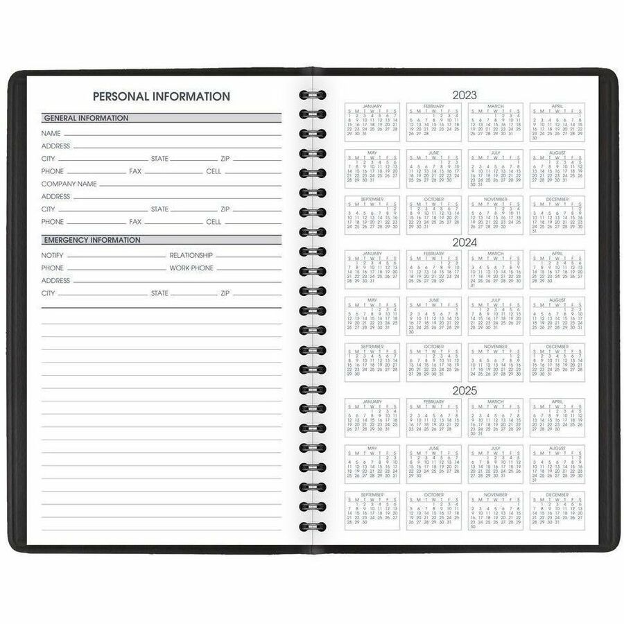 At-A-Glance Appointment Book Planner - Weekly - 1 Year - January 2024 - December 2024 - 8:00 AM to 5:00 PM - Hourly - 1 Week Double Page Layout - 4 7/8" x 8" Sheet Size - Black - Faux Leather - Pocket, Notepad - 1 Each