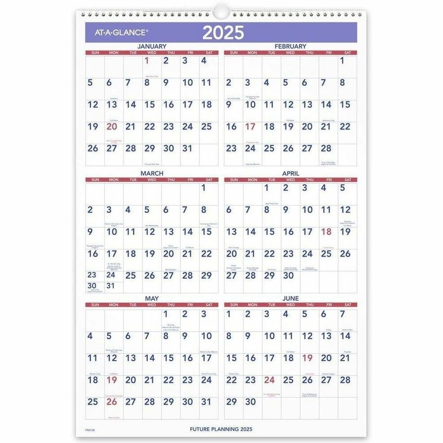 At-A-Glance Wall Calendar - Large Size - Julian Dates - Monthly - 12 Month - January 2024 - December 2024 - 1 Month Single Page Layout - 15 1/2" x 22 3/4" White Sheet - 2.06" x 3.31" Block - Wire Bound - White - Chipboard, Paper - Hanging Loop, Reference 