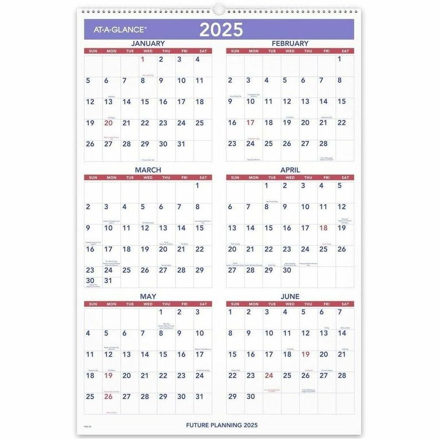 At-A-Glance Wall Calendar - Large Size - Julian Dates - Monthly - 12 Month - January 2024 - December 2024 - 1 Month Single Page Layout - 20" x 30" White Sheet - 2.69" x 4.38" Block - Wire Bound - White - Chipboard, Paper - Hanging Loop, Reference Calendar