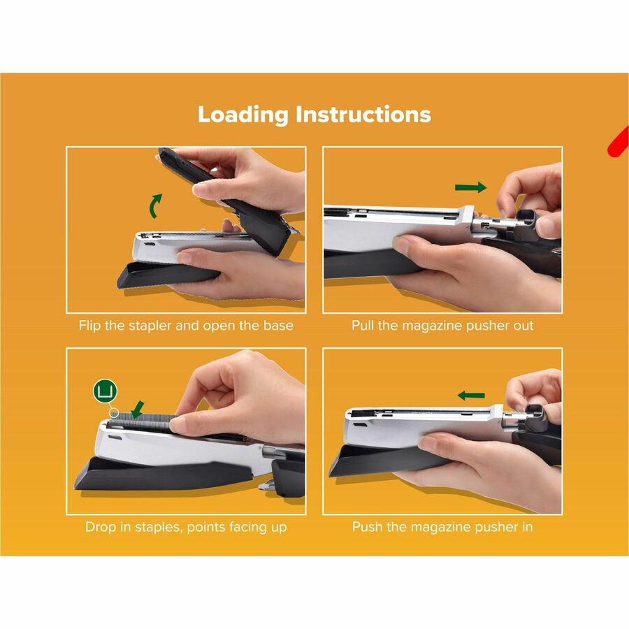 Bostitch InPower Spring-Powered Antimicrobial Desktop Stapler - 28 Sheets Capacity - 210 Staple Capacity - Full Strip - 1 Each - Silver, Black