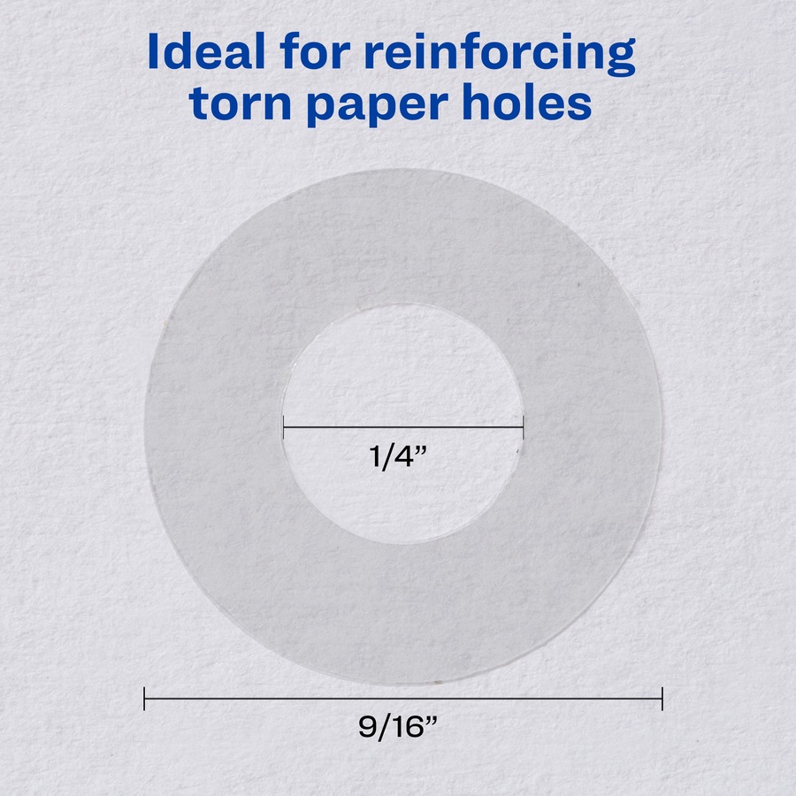 Avery® Hole Reinforcement Label Rings - 0.3" Diameter - 0.25" Maximum Capacity - Round - Clear - Polyvinyl - 1000 / Pack