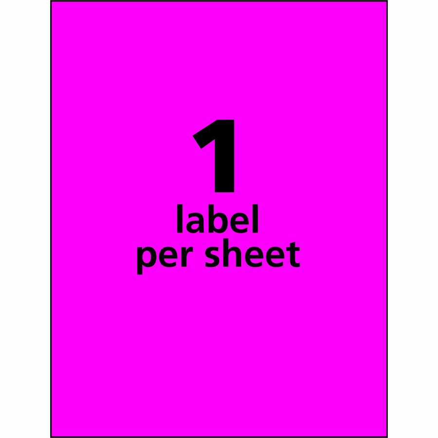 Avery® Assorted Neon Shipping Labels, 8-1/2" x 11" , 15 Labels (5975) - Permanent Adhesive - Rectangle - Laser - Neon Magenta, Neon Green, Neon Yellow - Paper - 1 / Sheet - 15 Total Sheets - 15 Total Label(s) - 5 - Permanent Adhesive, Stick & Stay, Cu