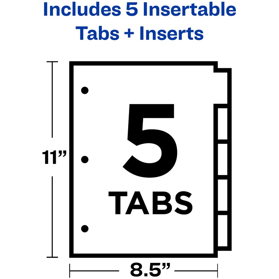 Avery® Big Tab Insertable Dividers - Reinforced Gold Edge - 5 Print-on Tab(s) - 5 Tab(s)/Set - 8.5" Divider Width x 11" Divider Length - Letter - 3 Hole Punched - White Paper Divider - Clear Tab(s) - Recycled - Double Gold Reinforced Edges - 5 / Set
